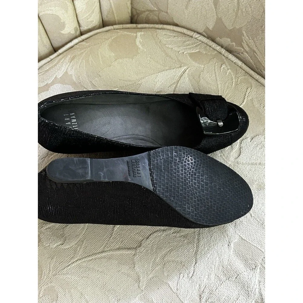 Stuart Weitzman Bucalina Wedge Heel Pumps Size 9 W Black Textured Leather Buckle
